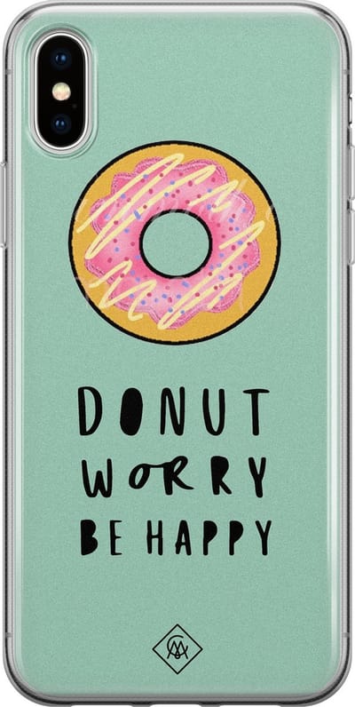 Casimoda® hoesje - Geschikt voor iPhone Xs Max - Donut Worry - Siliconen/TPU telefoonhoesje - Backcover - Snoep - Roze
