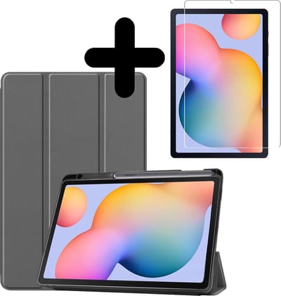 Hoesje - Geschikt voor Samsung Galaxy Tab S6 Lite - Met Screenprotector - Trifold Bookcase Hoes - Hard Cover Case - Met Uitsparing Geschikt voor S Pen - Hardcover Book - Tablethoes - Grijs
