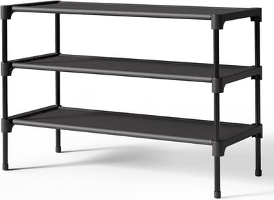Schoenrek Vilt - Opbergrek voor Schoenen voor Kast, Hal, Garage & Gang - Stapelbaar Schoenenrek - 70cm Breed - 3 Lagen - Zwart - 1 Stuk