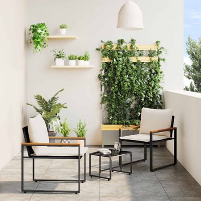 vidaXL - Meubelsets - 3 - st - Zwart - en - Crème - Wit - Rattan