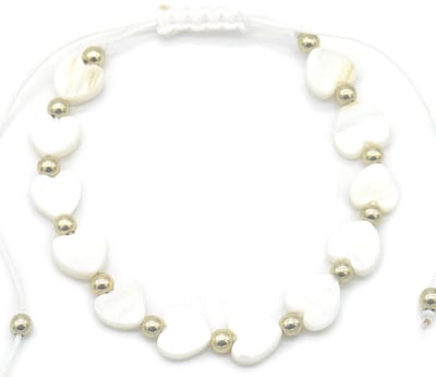 Enkelbandje - Kralen met Schelpen Hartjes - Wit - Goudkleurige Kralen - Anklet - Lengte Verstelbaar – valentijn – cadeau