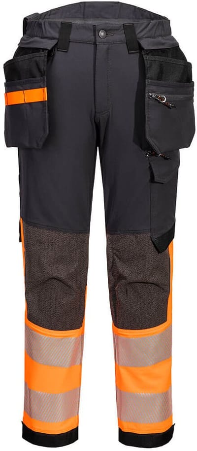 Portwest EV4 Hi-Vis stretch broek met afneembare holsterzak klasse 1 EV442 - Oranje/metaal grijs Lang - 28