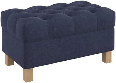 Opbergbankje - Voetenbankje - Zitten en Opbergen - Vlekbestendige stof - 80 cm breed - Naturel Navy Blue