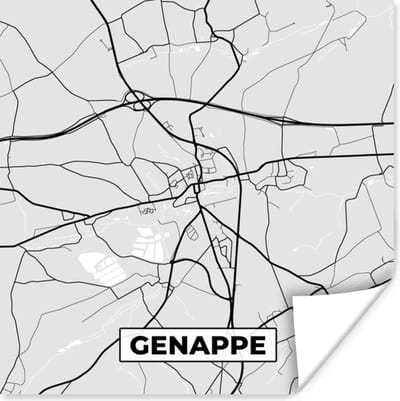 Poster Stadskaart – Plattegrond – België – Zwart Wit – Genappe – Kaart - 100x100 cm XXL