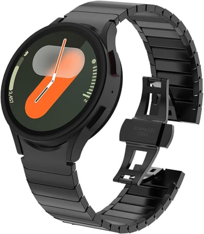 Chiguard Bandje geschikt voor Samsung Galaxy Watch 7 44mm / 7 40mm / 6 44mm / 6 40mm / 6 Classic / 5 44/40mm / 5 Classic Bandje – RVS Horlogeband – Vlindersluiting - Verstelbare Schakelband - Zwart