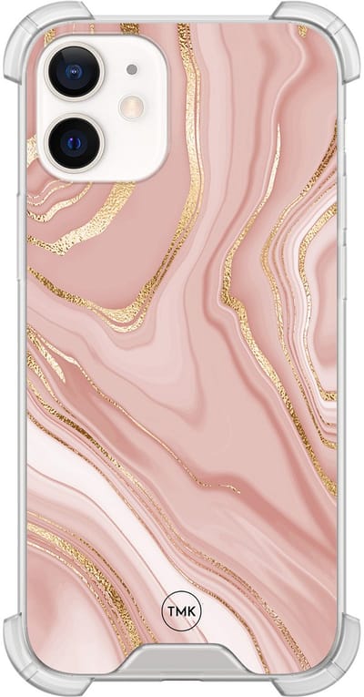 Shockproof hoesje geschikt voor Apple iPhone 12 mini - Rose marble - Schokbestendig - Verhoogde randen - TPU case - Extra Sterke Back Cover - Marmer - Transparant, Roze