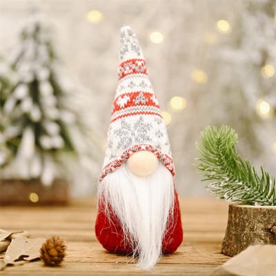 Kerstversiering Kabouterpop Sneeuwvlok gebreide muts Kerstman Gezichtsloze Pop Hangers Bos Oude Man Nieuwjaarsversieringen voor Thuis beige