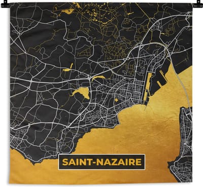 Wandkleed - Wanddoek - Frankrijk – Plattegrond – Kaart – Saint-Nazaire – Stadskaart - 180x180 cm - Wandtapijt