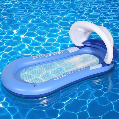 Set van 1 stuk - Waterhangmat - Opblaasbare drijfmat voor in het zwembad - Opblaasbare ligstoel - Opblaasbare drijfmat voor op vakantie - Met luifel - Geschikt voor zomerfeesten, strand en andere wateractiviteiten - 160*90 cm - Blauw