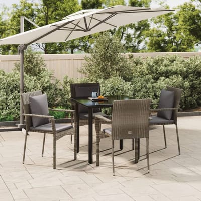 vidaXL - 5-delige - Tuinset - met - kussens - poly - rattan - zwart - en - grijs