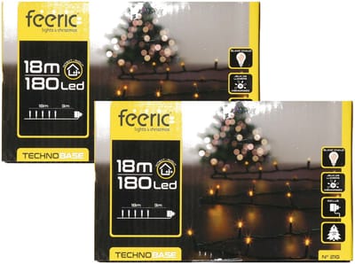 Feeric lights Kerstverlichting lichtsnoer - 2x - 180 led lampjes - warm wit - 18 meter - groen snoer - kerstlampjes - kerstboomverlichting