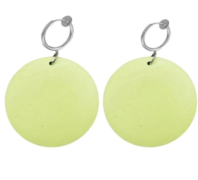 Klem oorbellen -Romee -limoen groen -hout- geen gaatje- Charme Bijoux