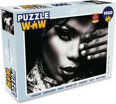 Puzzel Vrouw - Sieraden - Ring - Make up - Zwart - Wit - Ketting - Legpuzzel - Puzzel 1000 stukjes volwassenen
