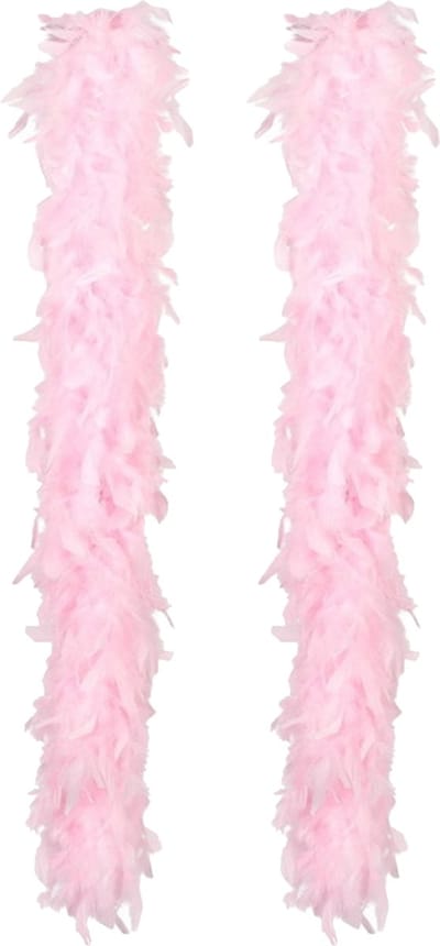 Boland Carnaval verkleed boa met veren - 2x - lichtroze - 180 cm - 80 gram - Glitter and Glamour