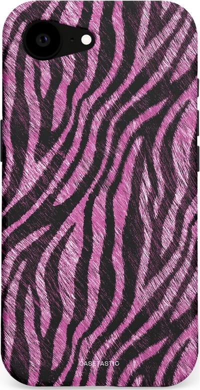 Casetastic hoesje geschikt voor Apple iPhone 16e / Apple iPhone 17e - MagSafe - Dubbellaagse bescherming - Roze Paarse Zebraprint - Fashion Case - Zwart Lila