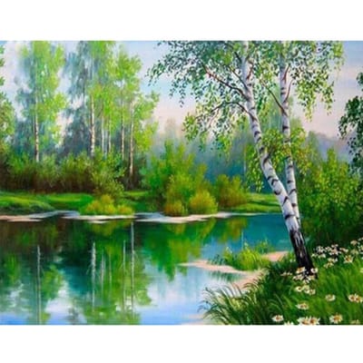 Diamant schilderij kruissteek bos lente landschap diamant borduurwerk natuurlijk meer 50X70CM