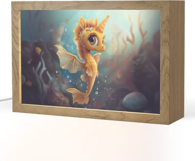 Nachtlampje 30x20 cm - Kinder lampje - Zeepaardje - Onderwater - Zeedieren - Oceaan - Tafellamp kinderkamer - Slaapkamer lamp - Bedlamp kinderen - Kinderlampje stopcontact - Wandlamp babykamer - Nachtlampjes