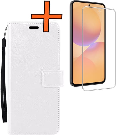 Hoes - Met Screenprotector - Geschikt voor Samsung Galaxy A36 - Luxe Pasjeshouder - Bookcase Portemonee - Flip Case - Kunstleer Book Case - Flipcase - Book Cover - Walletcase - PortemonneeHoes - Wit