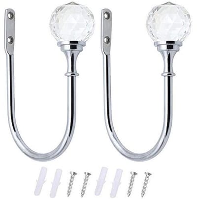 Crystal Ball Curtain Holdback - Metal U Shaped Tiebacks for Curtains and Wall Hooks