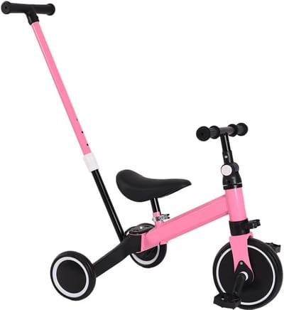 Kindertricycle 3-in-1 - Loopfiets Kinderen - Spelen en Leren - Afneembare Pedalen - 60x42x49cm - roze