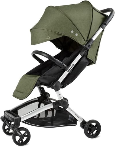 Reisbuggy inklapbaar - Lichte kinderwagen - Actief reizen met kind - Compacte rugzakvorm - Tot 25 kg - Groen