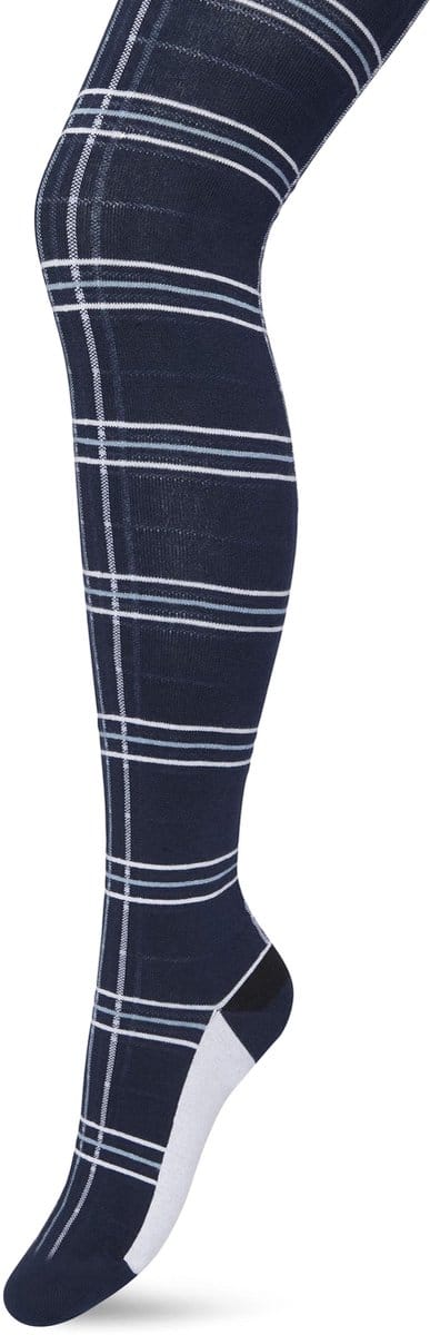 Bonnie Doon Maillot Dames met Ruiten Donker Blauw maat S/M - Ruit Motief - Ruitjes Print - Biologisch Katoen - Uitstekende pasvorm - Bio Cotton - Gladde Naden - Checks Tights - Heerlijk Comfortabel - Bering Sea - BP211901.131