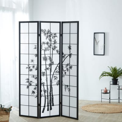 Homestyle4u Kamerscherm - 132x179 cm - zwart - 3-delig - bamboe patroon