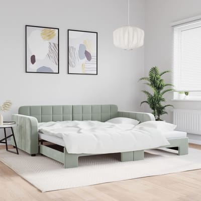 vidaXL - Slaapbank - met - onderschuifbed - 100x200 - cm - fluweel - lichtgrijs