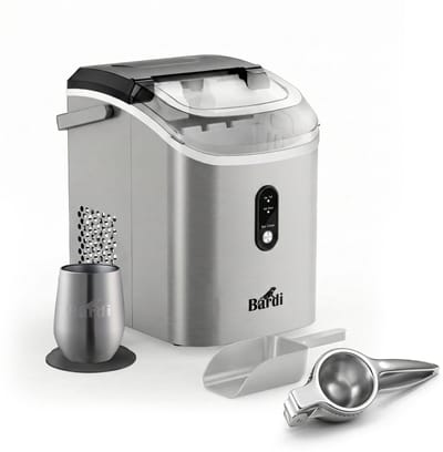 Bardi 1.1L - Nugget IJsblokjesmachine Rond - Crushed Ice Maker met IJsschep - 15kg/24 uur - Ijsblokjesmaker - Met Luxe Thermosbeker - RVS - Citruspers RVS
