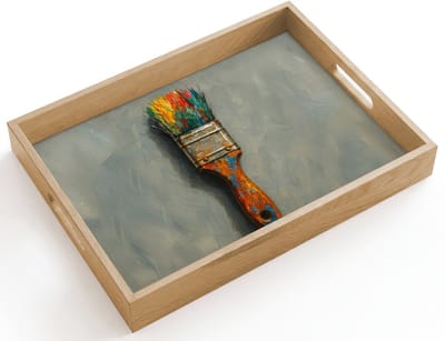 Dienblad hout 40x30 cm - Schootdienblad - Verf - Kwast - Schilderij - Borrelplank rechthoek - Plateau dienbladen