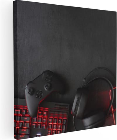 Artaza Canvas Schilderij Gamer Controller - 30x30 cm - Klein - Muurdecoratie Gaming - Wanddecoratie Mancave - Kamer Accessoires