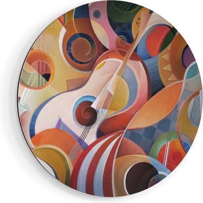 Artaza Dibond Muurcirkel Kleurrijke Gitaar Achtergrond - Abstract - Ø 60 cm - Wandcirkel - Rond Schilderij - Voor Binnen en Buiten