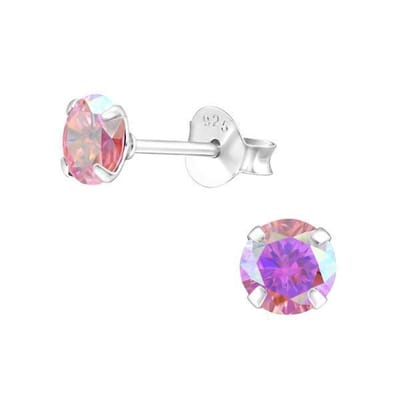 Aramat Jewels | Oorbellen | 925 Zilveren Kristal Oorbellen - Sprankelende Zirkonia Studs | 5mm / AB Roze | | | Zilver | Kinderen, Volwassenen | Verkleurd niet