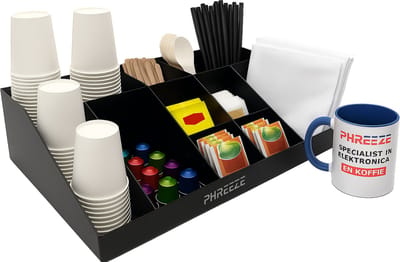 Phreeze - Koffie en Thee Organizer - Koffiestation met 11 Vakken - Robuuste Aanrecht Organizers - 11 Vakken - Universele Koffiecups Houder - Zwart