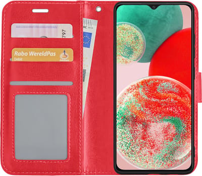 Hoesje - Met Pasjeshouder - Geschikt voor Samsung Galaxy A23 - Luxe Bookcase Portemonee - Flip Case - Kunstleer Book Case - Flipcase - Book Cover - Walletcase - Portemonneehoes - Rood