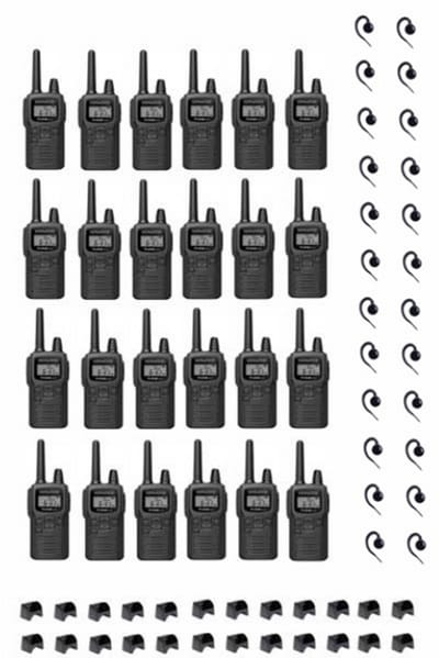 Set van 24 Kenwood PKT-300 ProTalk XLS IP52 PMR446 mini portofoons en C-ring oortje
