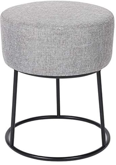 Grijze linnen voetenbank - compacte ronde ottoman voor woonkamer, slaapkamer en kinderkamer