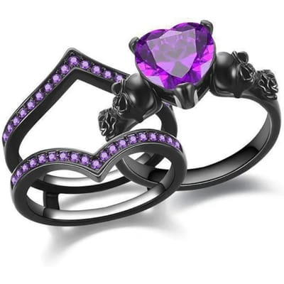 Ensemble de Bagues de Fiançailles Fleur Rose Noire Crâne Gothique Zircon Cubique Cristal en Forme de Cœur Rouge Violet Cadeau d'Anniversaire de Mariage Fête 9