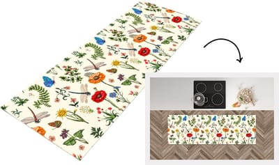Keukenloper - Loper keuken - Insecten - Bloemen - Zomer - Regenboog - Patroon - 150x50 cm - Keukenloper vinyl