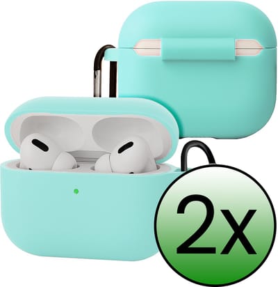 Case - Geschikt voor Apple Airpods Pro 3 - Siliconen Hoes met Clip - Silicone Hoesje Cover - Mintgroen