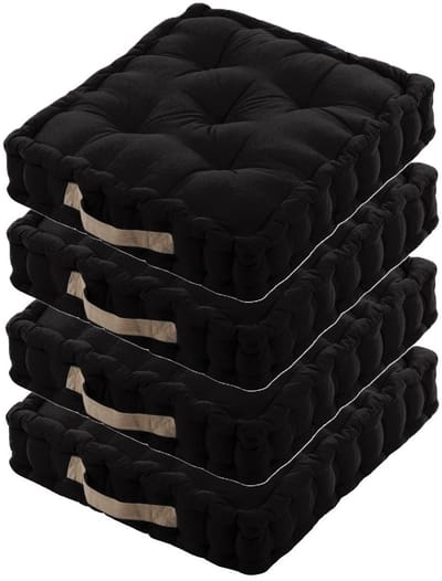 Stof Textile Vloerkussen DUO - 4x - zwart - katoen - 45 x 45 x 10 cm - vierkant - Extra dik - extra zitplaatsen - spelen - gamen - relaxen