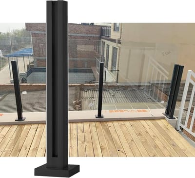 Balustrade glazen balustrade paalklemmen zwarte balustrade, set glazen balustradepanelen voor zwaar gebruik, villa's balkon glazen hek ondersteuning paal vangrailsysteem (kleur: zwart - midd