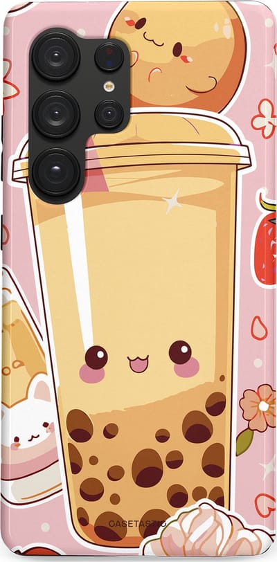 Casetastic Hoesje Geschikt voor Samsung S25 Ultra - Stijlvolle Beschermende Duo-layer Case - Kawaii Thee Design - Bubble Tea