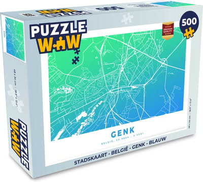 Puzzel Stadskaart - België - Genk - Blauw - Legpuzzel - Puzzel 500 stukjes - Plattegrond