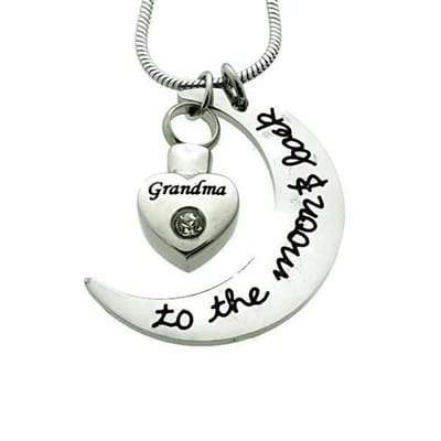 Aramat Jewels | Gedenkhangers | Ashanger Oma RVS – Meerdere Modellen & Kleuren Gedenksieraad | Maan-To-the-moon-and-back-Zirkonia-3cm | |20mm | Staal | Volwassenen | Verkleurd niet
