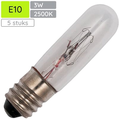 Signaallamp E10 130V 3W - 23 mAh - 5 stuks - T10 Gloeilamp Ø10mm - 40mm - 2500K - Dimbaar