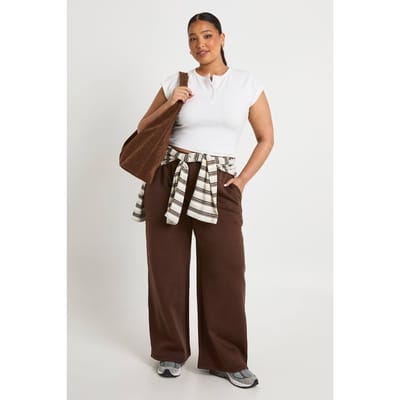 boohoo Dames Plus joggers met wijde pijpen | Chocolate | Maat: 16