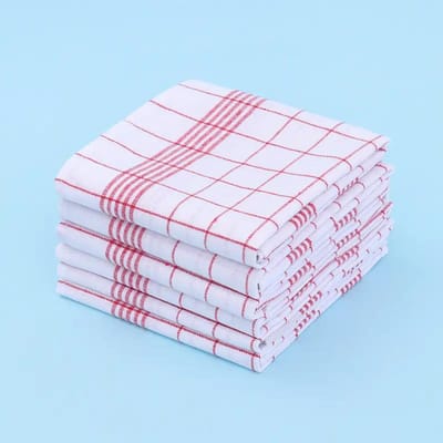 Torchons de Cuisine Vintage en Coton 6 Pièces Design à Carreaux Thème Espace, Lavage à la Main Uniquement, Idéal pour la Maison & la Salle à Manger 6PCS rouge