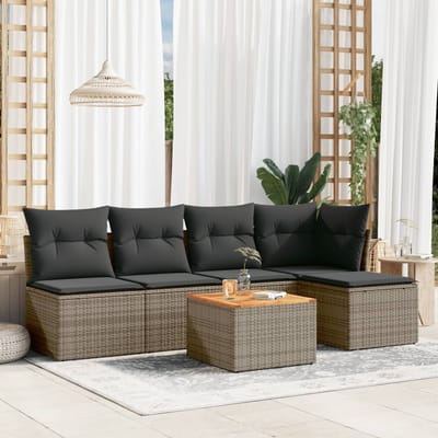 vidaXL - 6-delige - Loungeset - met - kussens - poly - rattan - grijs