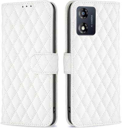 BINFEN Hoesje - Geschikt voor Motorola Moto E13 Hoesje - BINFEN Rhombus Book Case - Wit